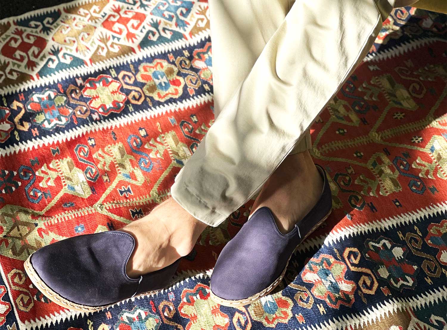 Navy Blue Leather Loafers